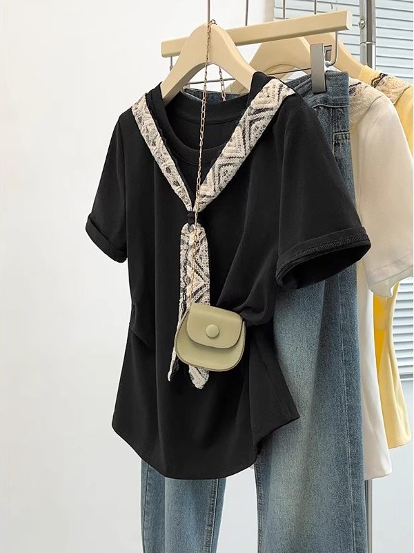 Áo thun nữ tay ngắn cổ tròn size lớn form rộng — màu đen