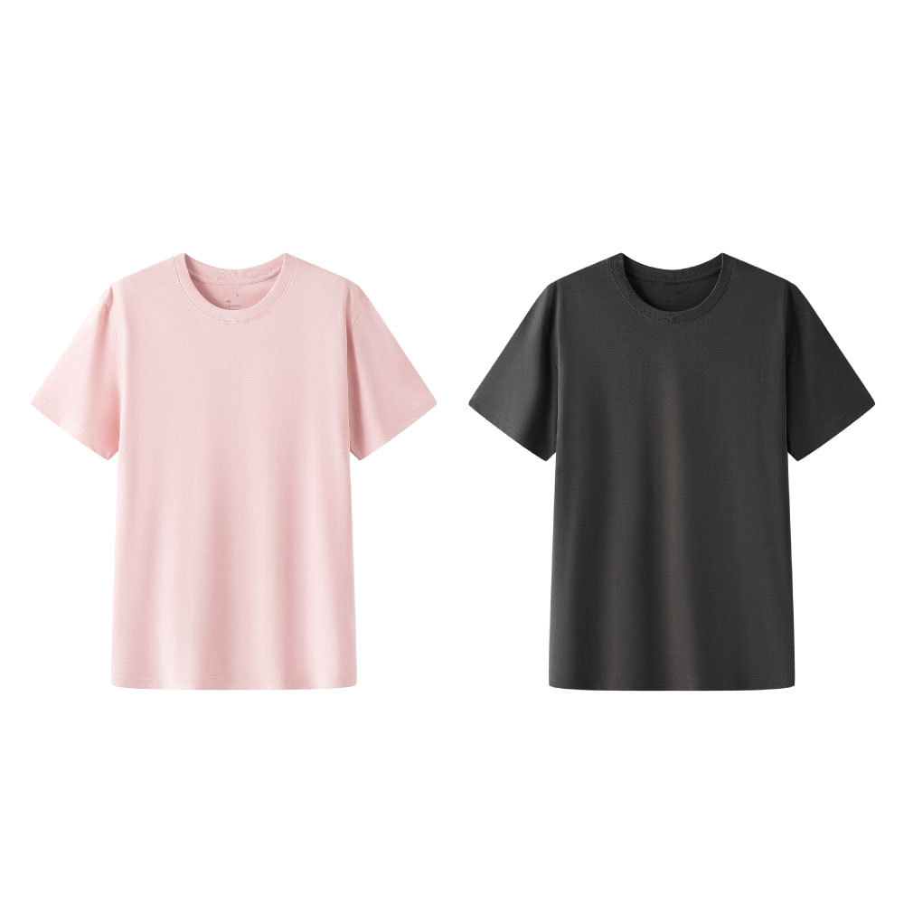 커플의 Muji Tianzhu 짠 크루 넥 반팔 티셔츠 최고베이스 셔츠 남성과 여성을위한 단색 좋은 봄 신제품