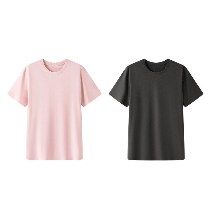 Couple's Muji Tianzhu Woven Crewneck Short-sleeved T-shirt Top Base Shirt for Men and Women Solid Color Good Spring New Product