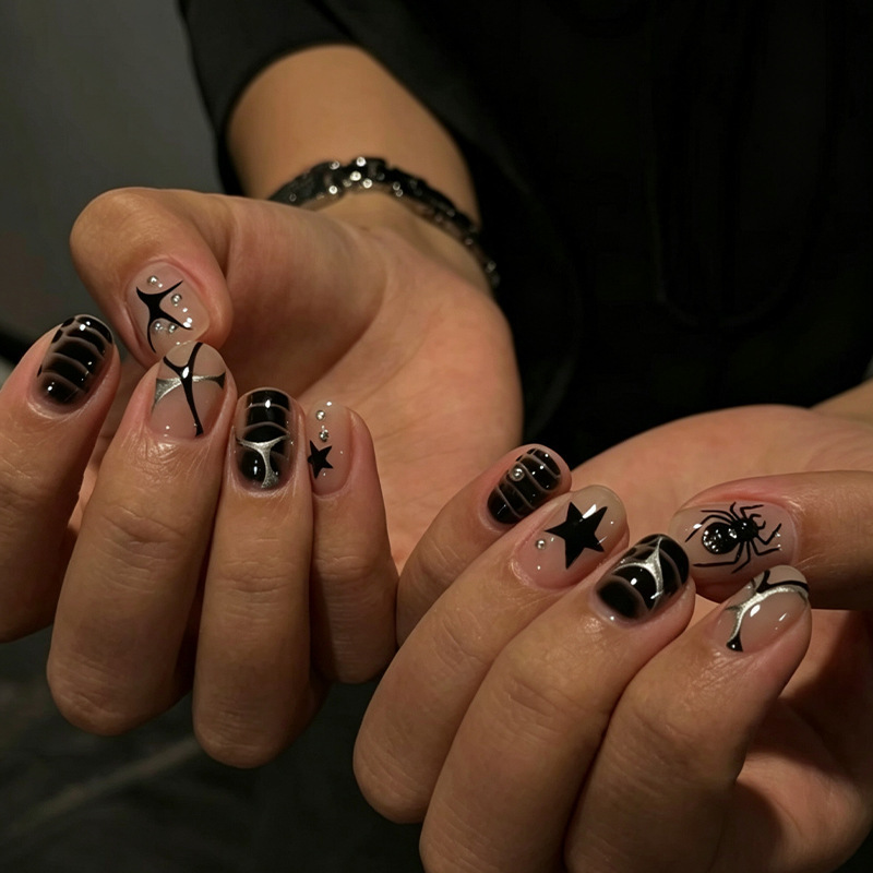 Gothic Y2K Sweet Cool Wearable Nails Black Spider Cross-Border Best-Selling Manicure Fake Nails Wearable Nail Tips Wholesale Gothic Y2K Sweet Cool Wearable Nails Black Spider Cross-Border Best-Selling Manicure Fake Nails Wearable Nail Tips Wholesale