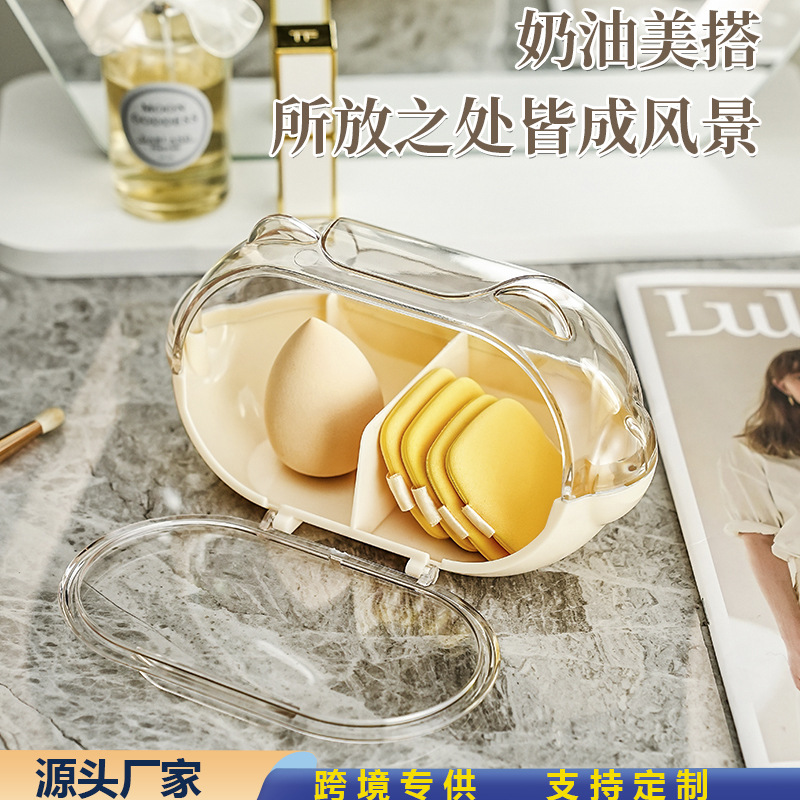 创意美妆蛋收纳盒透明带盖化妆棉护肤整理盒梳妆台防尘粉扑收纳盒