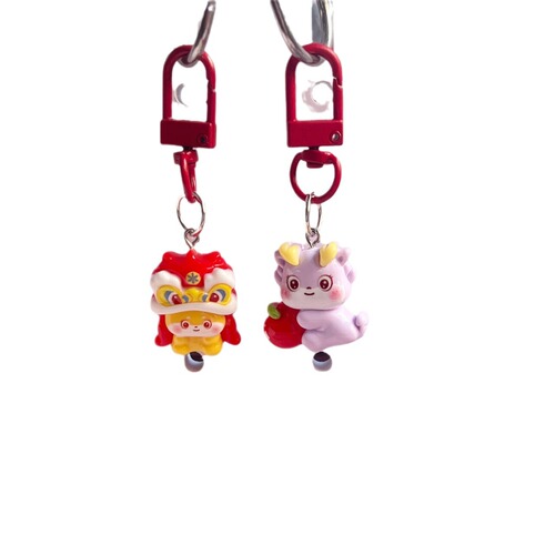 New Year dragon and lion key chain pendant, rich and cute, red personalized bag in New Year gift, best friend couple pendant
