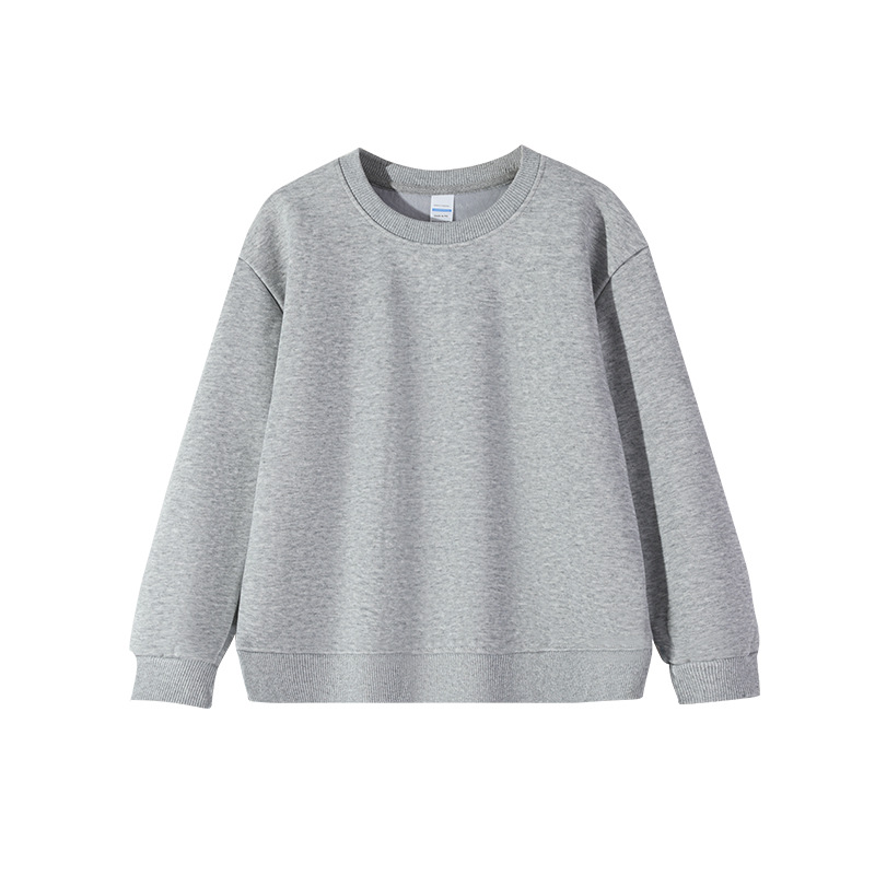 Otoño e Invierno 320g suéter de cuello redondo de algodón de color sólido para niños al por mayor camisa de manga larga de fondo para niños sueltos medianos y grandes ropa superior
