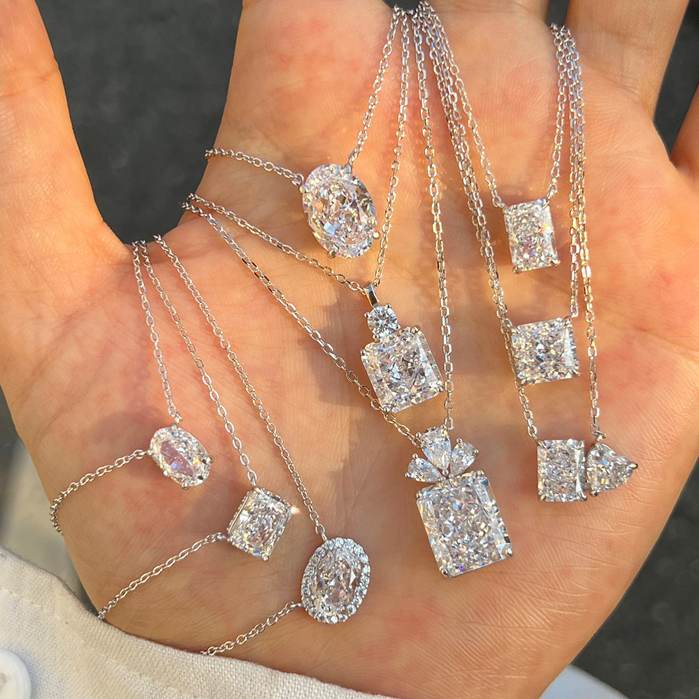 9g Weight 925 Sterling Silver Zircon Irregular Plating Geometric Square Pendant Necklace