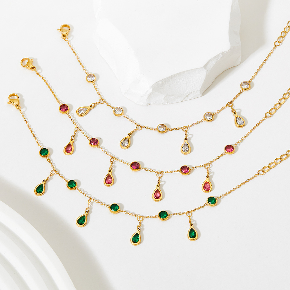 Fashion Water Droplets Stainless Steel Inlay Zircon Womenu0027S Bracelets Anklet Necklace