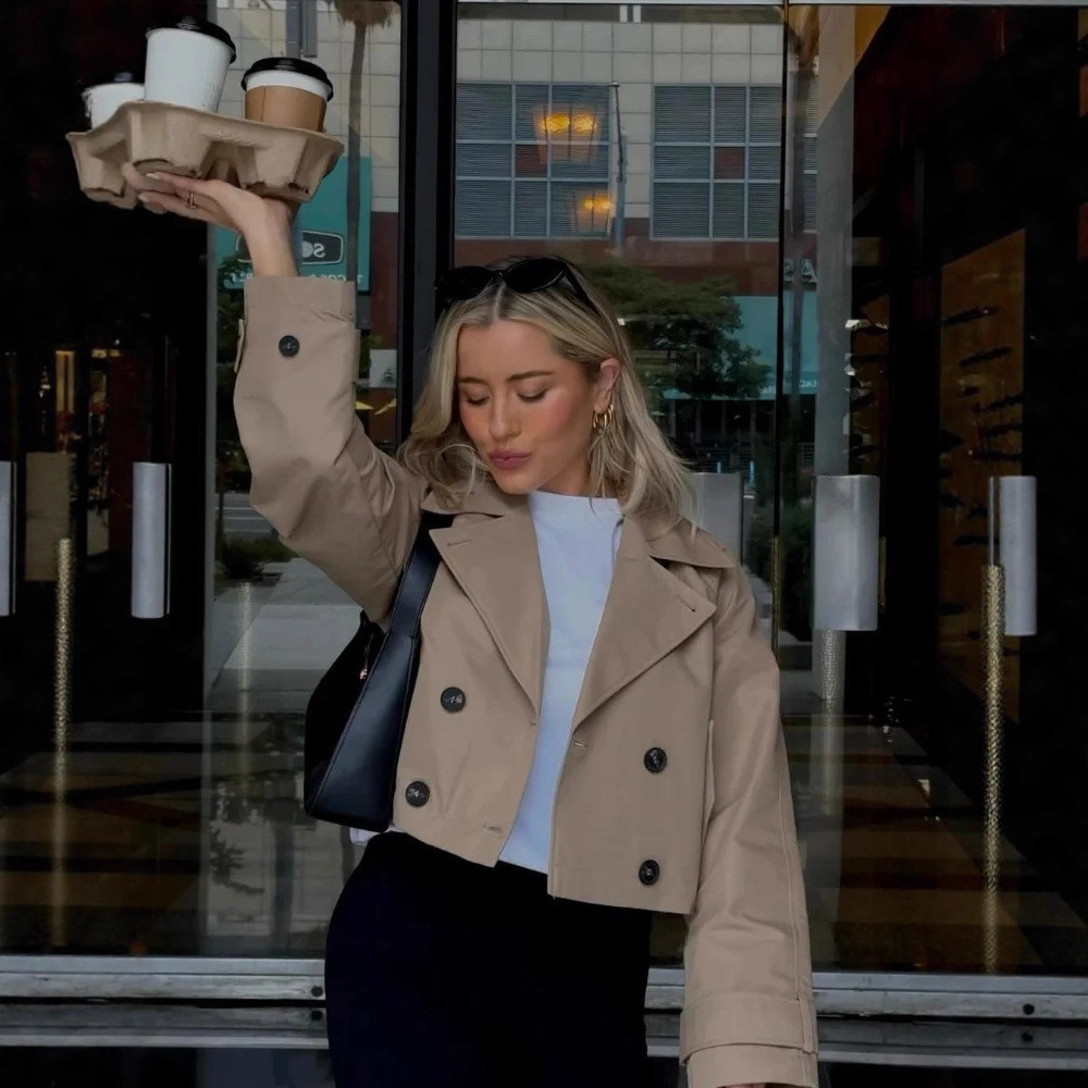 Cross-Border European and American Export Women's Clothing 2025 Autum New Elegant Elegant Double-Breasted Short Windbreaker Jacket Women's Jacket