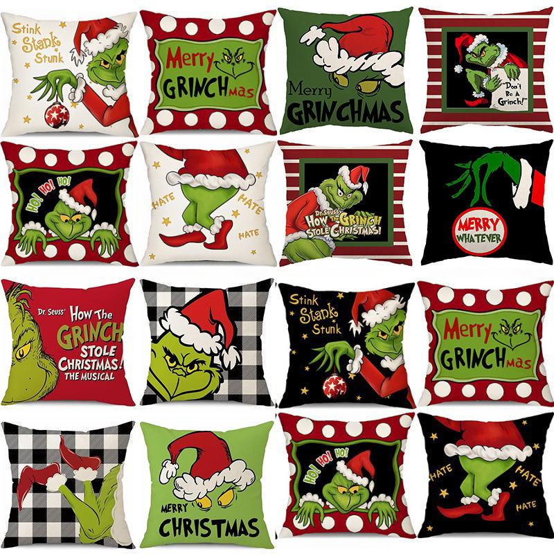 Grinch Pillow New Cartoon Print Living Room Bedroom Sofa Pillow Home Decoration Pillow