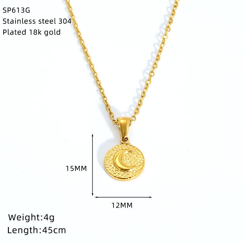 304 Stainless Steel Chain Material cable chain Chain Type Wholesale Jewelry IG Style Retro Sun Star Moon 304 Stainless Steel 18K Gold Plated Pendant Necklace Cable Chain