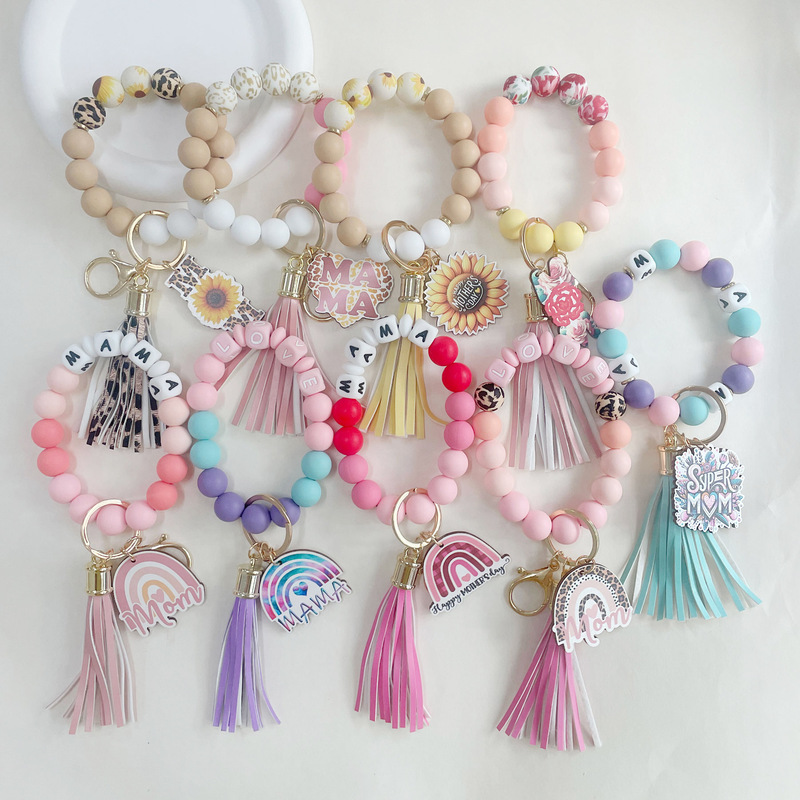 2026 Cross-Border Mother's Day Gift European and American Style Jewelry Tassel Bracelet Silicone Bracelet Keychain Heart Bracelet
