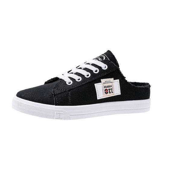 Canvas shoes new women's 2024 spring and autumn small white shoes flat board shoes lazy shoes a pedal half support wholesale