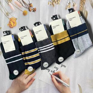 Imitation Double Needle New Men Women Mid-tube Cotton Socks Plaid Sports Casual Sweat Absorbing Combed Cotton Double Needle Socks Wholesale