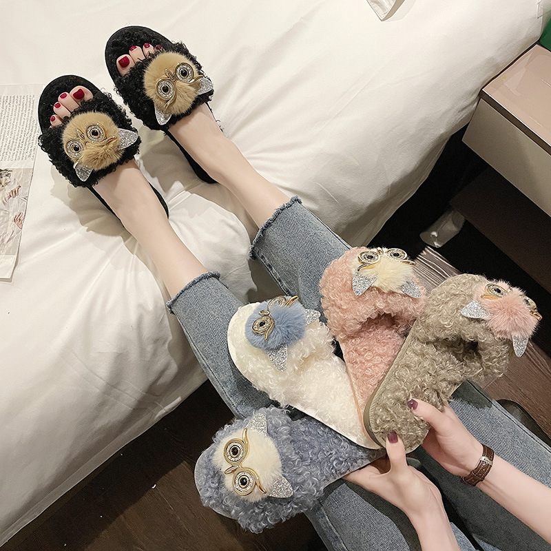 Ženski flis odprti čevlji jeseni in pomladi za notranjo uporabo na prostem, topli nedrseči čevlji za hišo_voghion.com