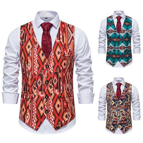  Men's Groomsman wedding party Flower Printed Vest, Birthday party nightclub bar singers cowboy stage performance waistcoat for man Men's Wedding Party Suit Vest