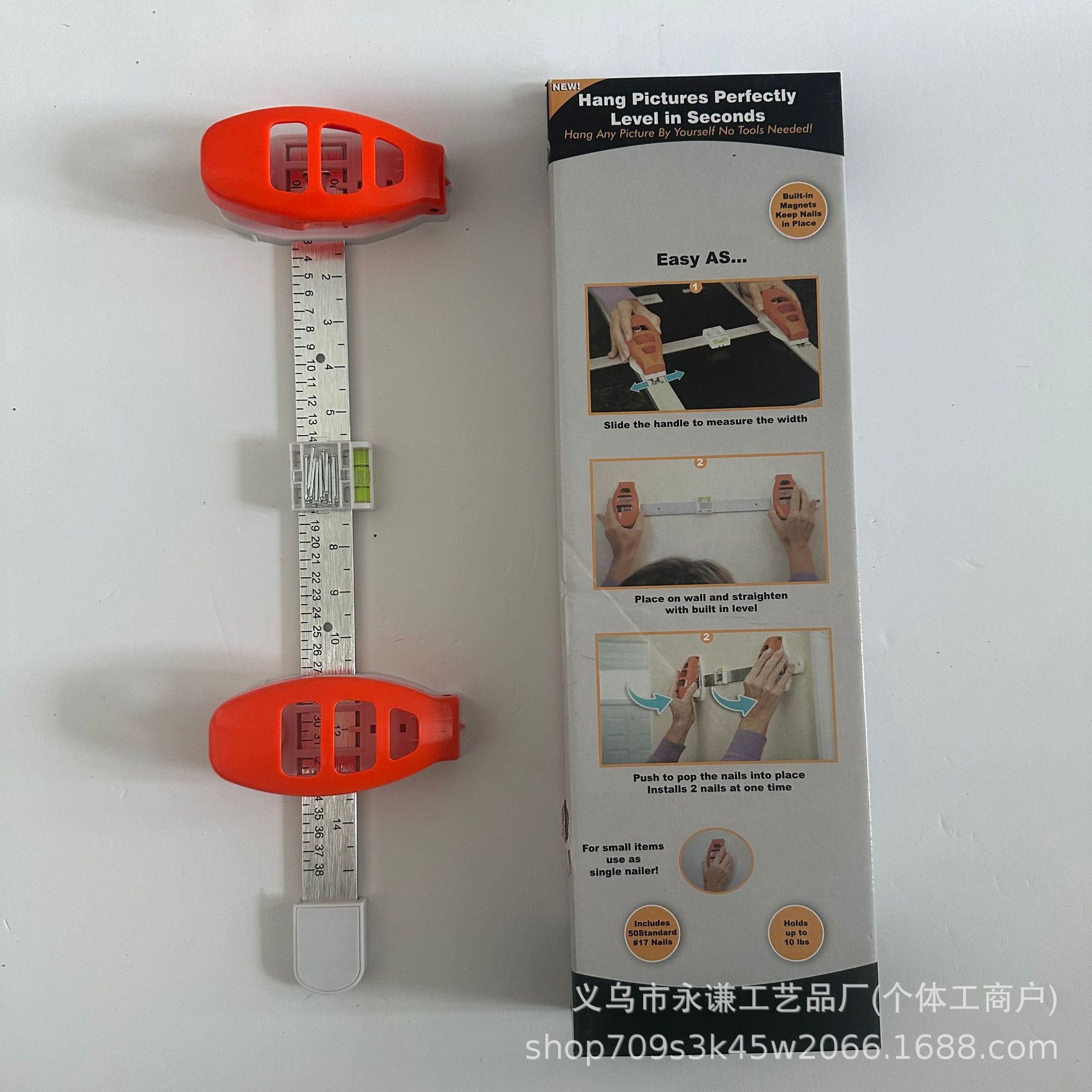新品HANGING HERO 测量画框水平尺悬挂定位钉子平衡 角度尺校正尺