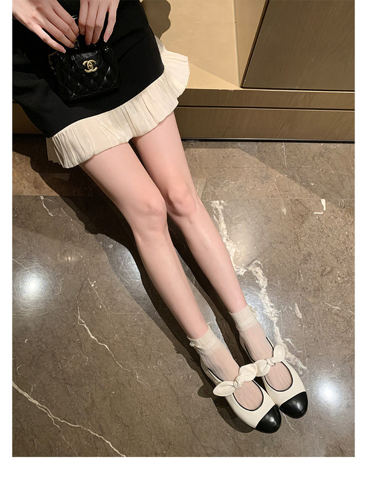 Giày Mary Jane nữ mũi tròn thắt nơ, gót thấp dưới 3 cm, phong cách Pháp thanh lịch — Màu đen, Trắng sữa, Đen mơ chi tiết 21