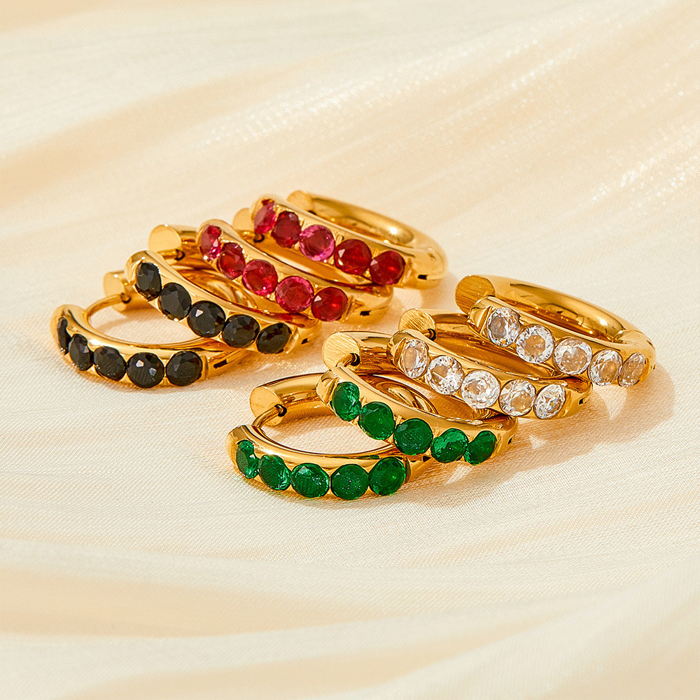 16K Real Gold Plated, Platinum Plated Plating Material Zircon Inlay Material Earrings Classification Vintage Style Circle Stainless Steel Plating Zircon Earrings 1 Pair