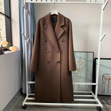缘走西班牙单气质百搭翻领双排扣手工羊毛双面呢大衣中长款外套女