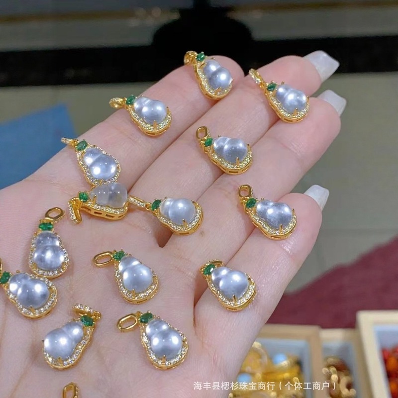 s925 シルバー象嵌水泡翡翠ひょうたんペンダントアクセサリー DIY 手作りアクセサリー小さなポケットペンダントペンダントアクセサリージュエリー|undefined