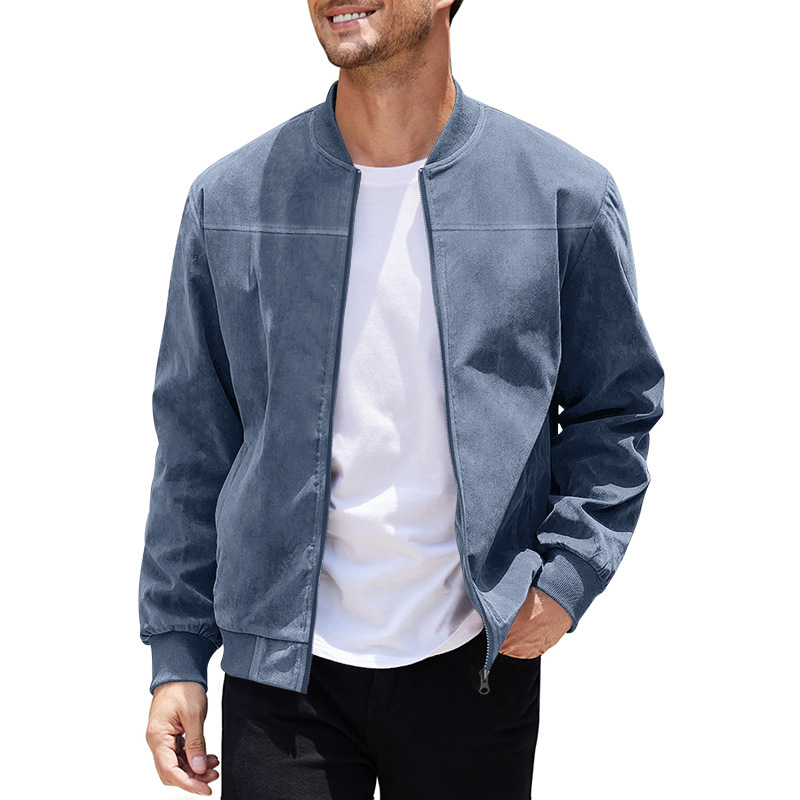 Men's Bomber Jacket Suede Zip Up Casual Jacket For Autumn_voghion.com