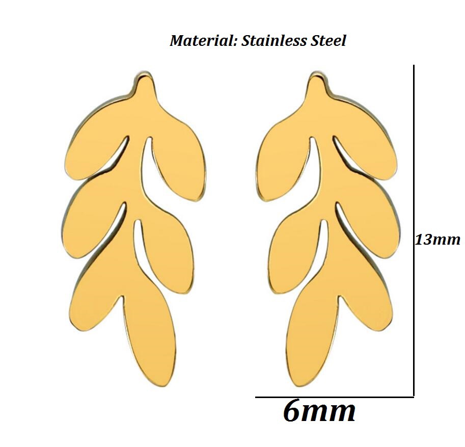 316 Stainless Steel Ear Needle Material 18K Gold, Real Gold Plated Plating Material PVD Coated 18K Gold Real Gold Plated Leaves 304 Stainless Steel Fashion Waterproof Non Tarnish Ear Studs
