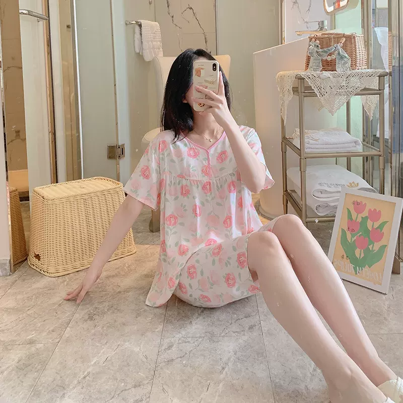 新款夏季棉绸睡衣女大码薄款网红直播爆款甜美少女外穿家居服套装
