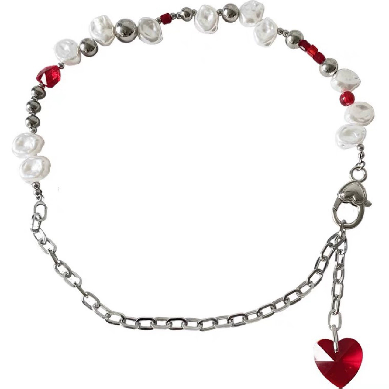 Rote Kristall Perlenkette Für Damen Einzigartiges Hip Hop Collier_voghion.com