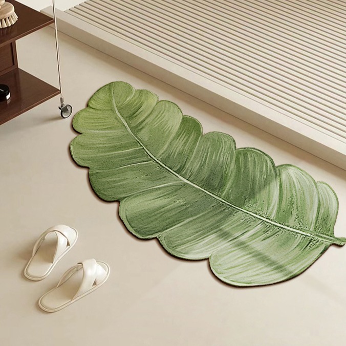 Cross-Border Ins Decorative Leaf Bathroom Mats, Bathroom Absorbent Floor Mats, Household Diatomaceous Earth Non-Slip Floor Mats in Stock