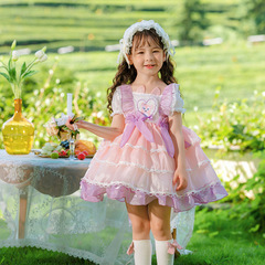 一件代發2024夏季新款女童卡通短袖連衣裙兒童可愛洛麗塔Lolita裙