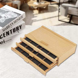 跨境木质收纳盒桌面多层抽屉收纳木盒油画抽屉式储物盒