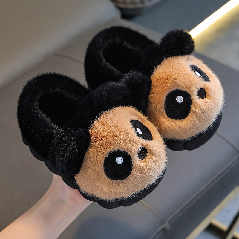 2025 nuevos zapatos de tacones de invierno para niños, niños y niñas, zapatillas de algodón cálidas y peluche panda para padres e hijos