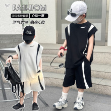 男童休闲套装2025夏季新款宽松T恤直筒中裤两件套中大童洋气薄款