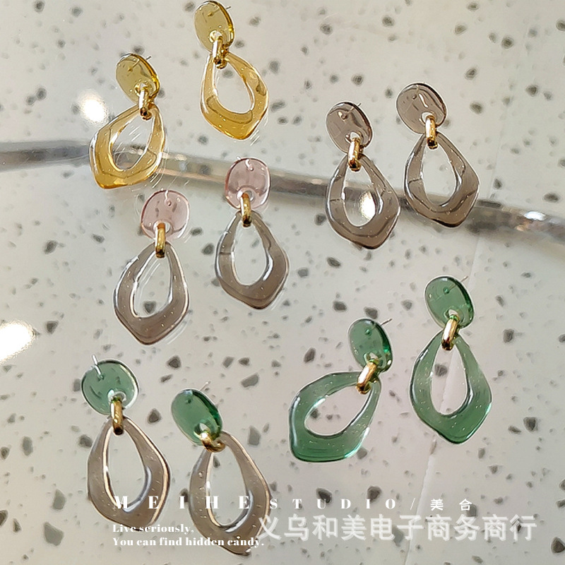 Temperament Korean high-grade crystal transparent acrylic drop earrings fashion geometric earrings 2021 New