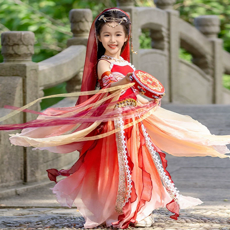 [汉服女童2025新款夏季儿童唐装飞天舞蹈大唐公主敦煌古装演出服装]