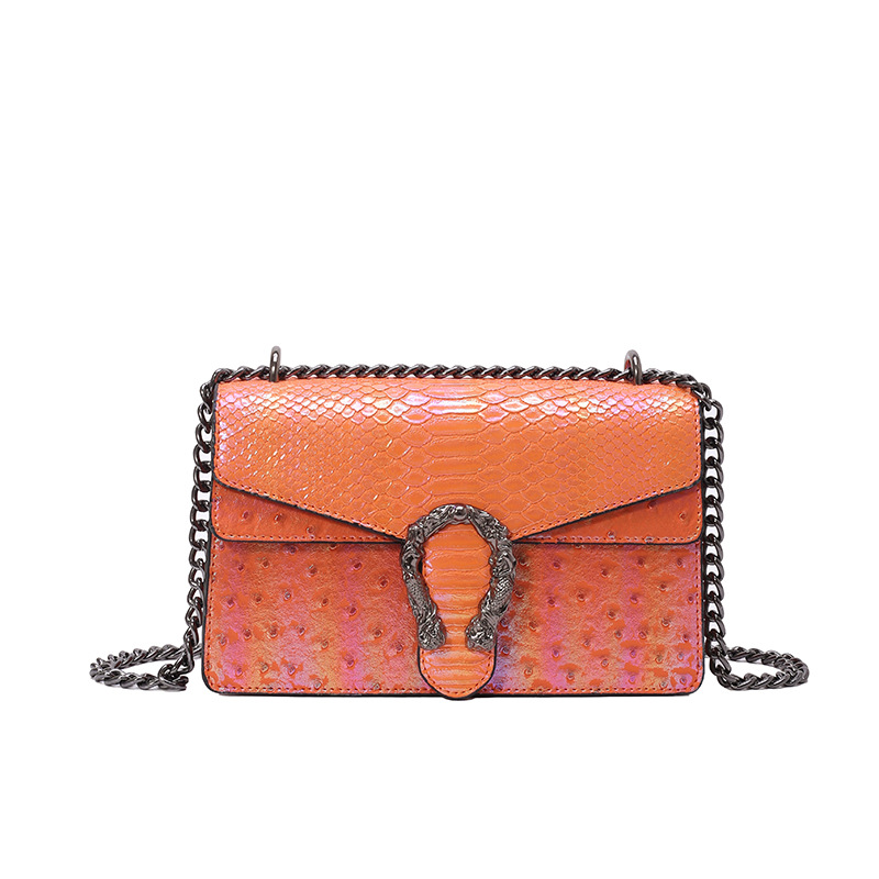 Bolsa de cadena de textura transfronteriza 2025 verano nuevo bolso femenino patrón de serpiente patrón de avestruz bolso de hombro bolso de mensajero de color de contraste de alta calidad