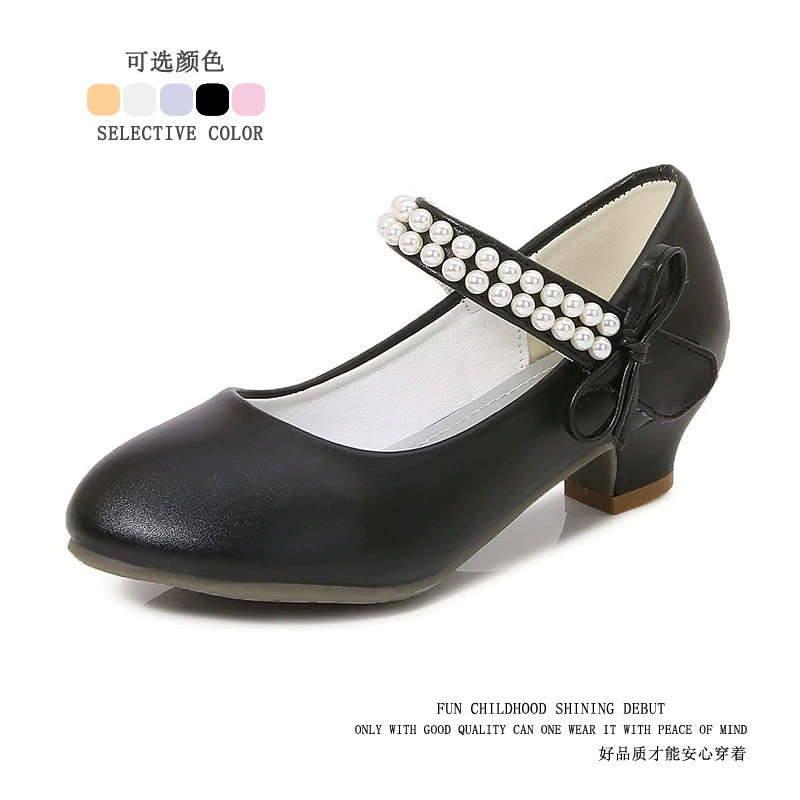 Трансграничные девочки на каблуках принцессы кожаные ботинки с жемчужным бантом для детей