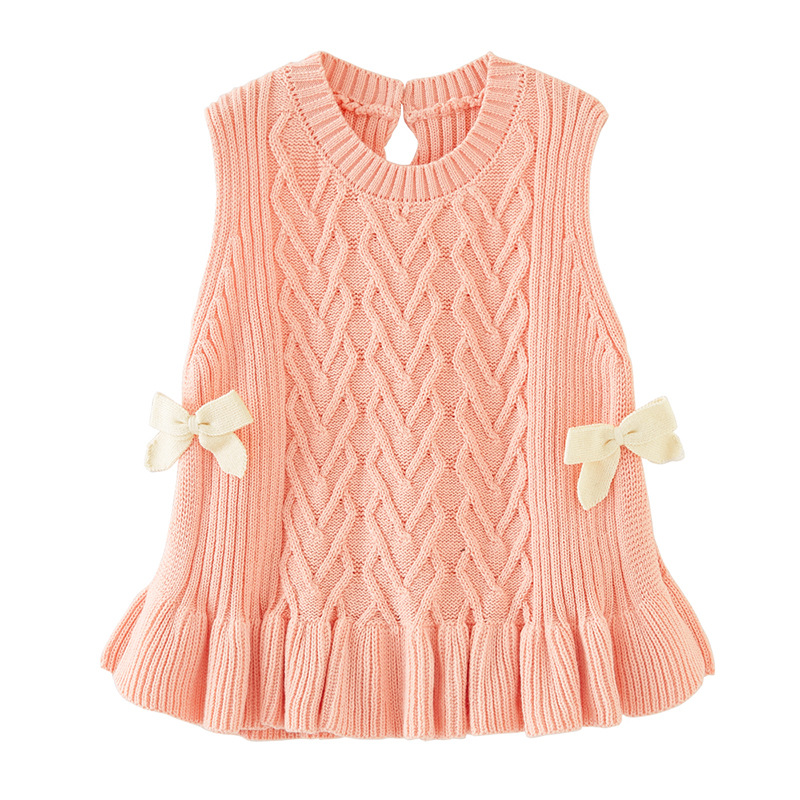 Ropa DE LOS NIÑOS primavera y otoño setas borde arco un puro algodón bebé suéter chaleco vestido niñas punto chaleco
