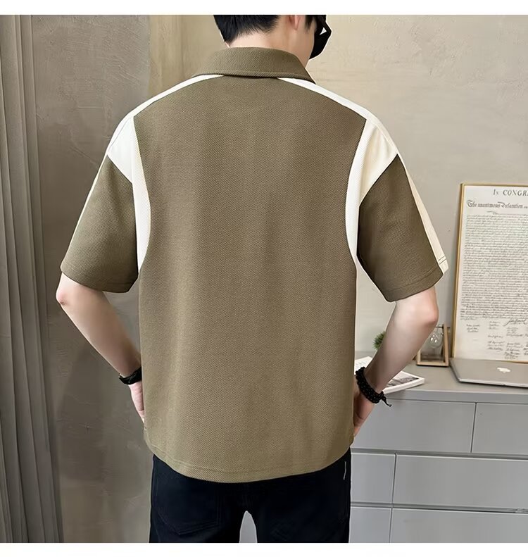 Herren Patchwork Polohemd Atmungsaktives Baumwoll Casual Shirt_voghion.com