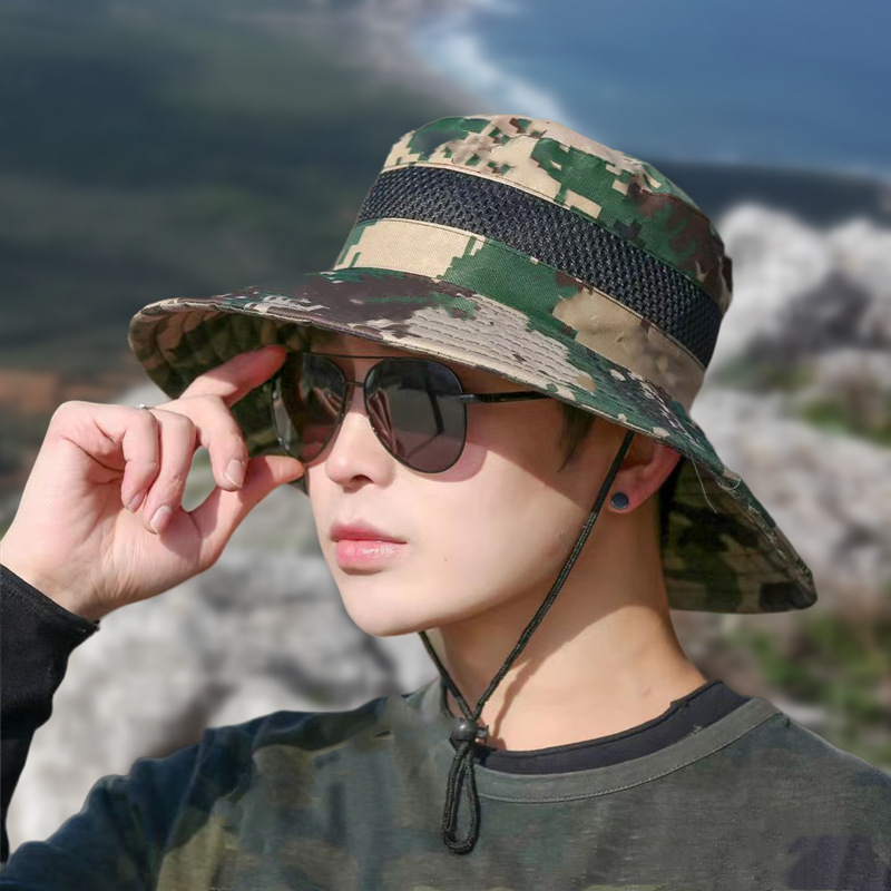 Men's Retro Simple Style Camouflage Wide Eaves Sun Hat display picture 5