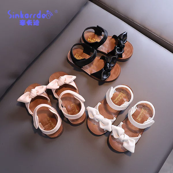 2026 Summer New Korean Style Bowknot Girls' Sandals Princess Shoes Non-Slip Soft Sole Baby Shoes Wholesale Trend