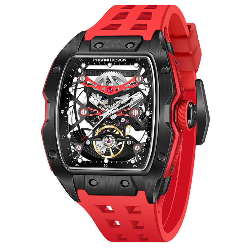 PAGANI DESIGN Bergani Barrel Automático Reloj mecánico para hombre hueco Reloj de pulsera YS018