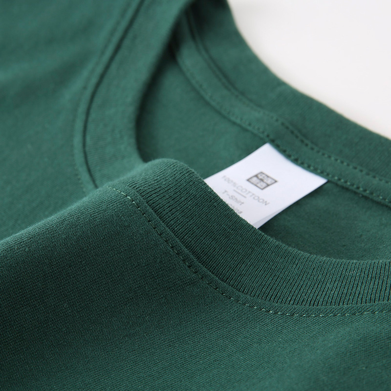 Manga corta 2024 pesada 220gt camisa básica de algodón color sólido opaco grueso cuello redondo camisa de fondo para hombres y mujeres