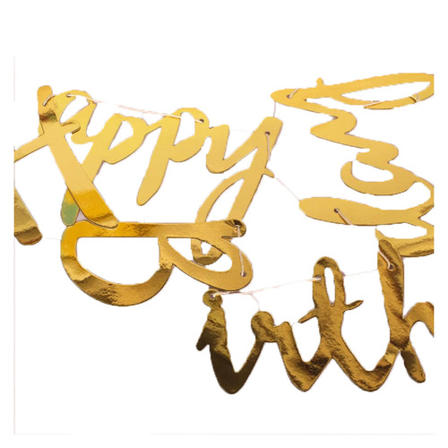 Gold letter hanging flag banner, rich golden first year party decoration flag, happy birthday paper hanging strips and colorful flag wholesale