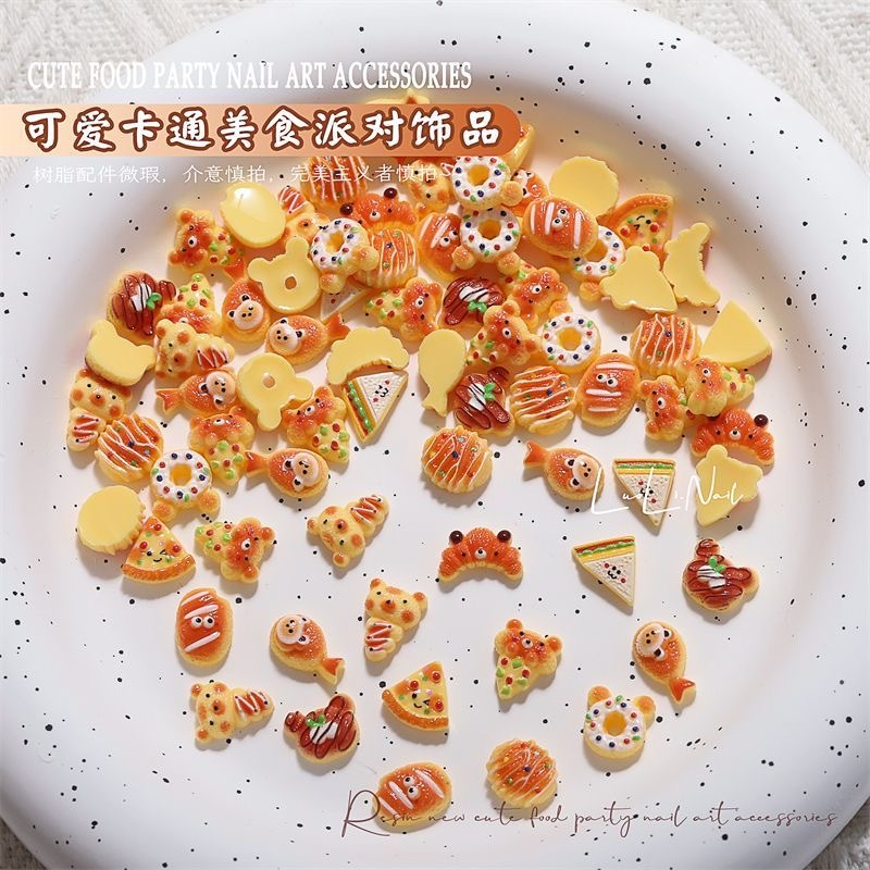 새로운 시뮬레이션 음식 놀이 베이킹 곰 빵 비스킷 도넛 크로와상 네일 쥬얼리 diy 액세서리 도매