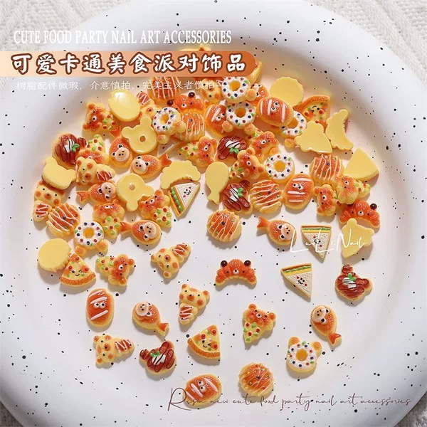New simulation food play baking bear bread biscuits donut croissant nail jewelry diy accessories wholesale