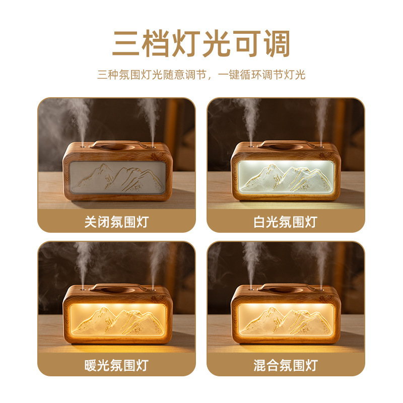 跨境新款雪山加湿器创意氛围灯小型家用桌面双喷加湿器USB便携补|undefined