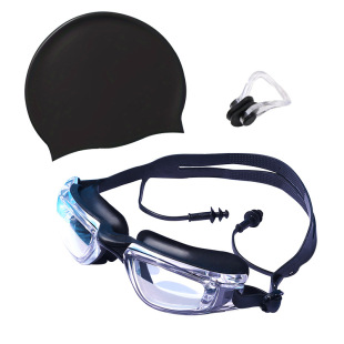 Swimming goggles set adult silicone swimming cap nose clip set swimming HD waterproof anti-fog three-piece set cross-border hot sale