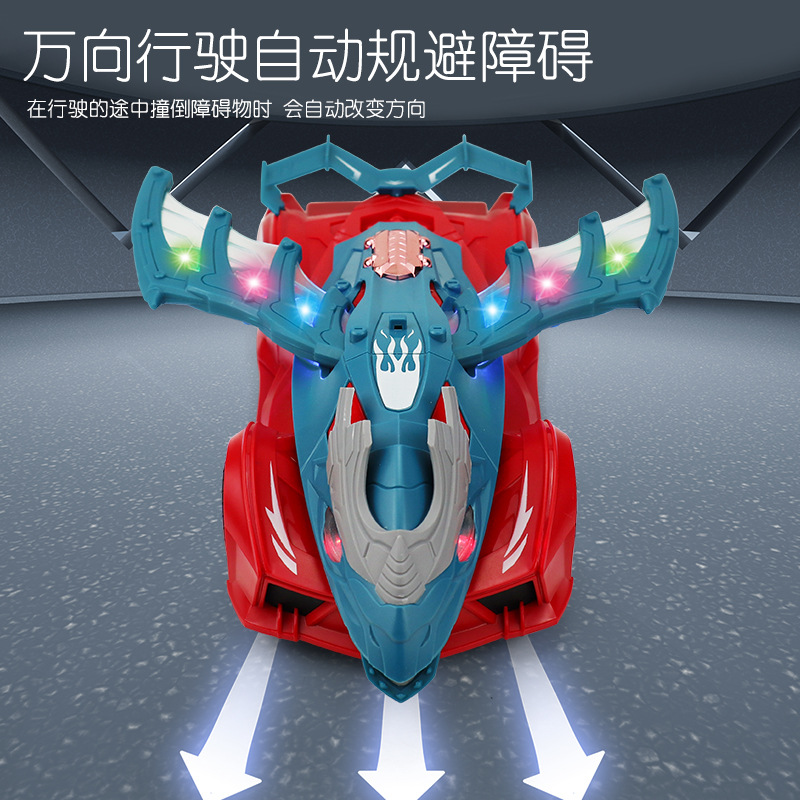 Transfronterizo nuevo pterosaurio eléctrico mecánico coche de juguete luces musicales acrobacias giratorias universal deformación coche al por mayor