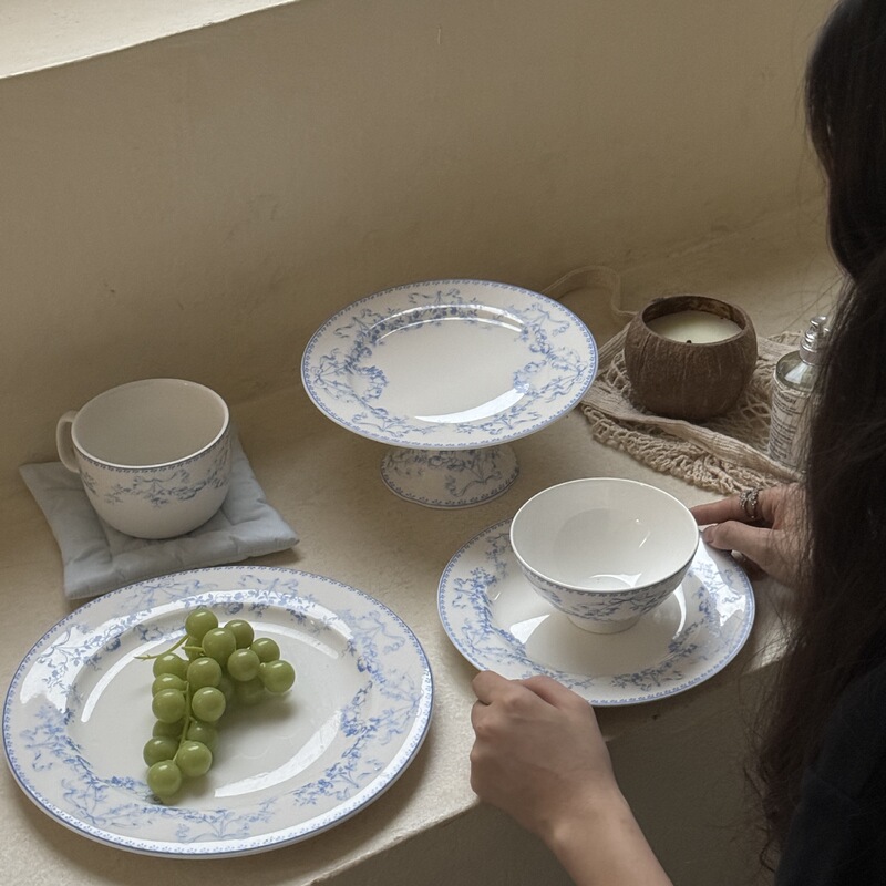Retro light blue bow suit ceramic antique breakfast plate dessert plate cake plate wholesale