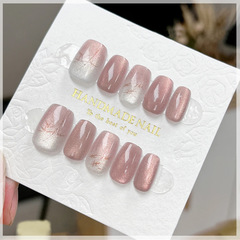 X288假指甲貼片可拆卸穿戴甲冬季新品國風竹子貓眼手工封層光療美