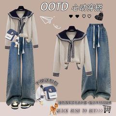 学院风撞色海军领毛衣外套少女秋装2025新款初高中生日系针织开衫